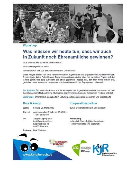 Workshop: „Was müssen wir heute tun, dass wir auch in Zukunft noch Ehrenamtliche gewinnen?“ Am 06.03.2020